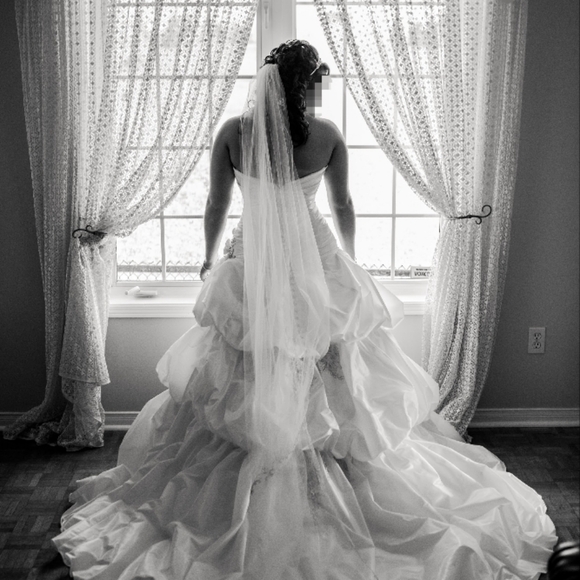 Allure White Ruffled Tiered Gown with Swarovski Crystals - Picture 3 of 10